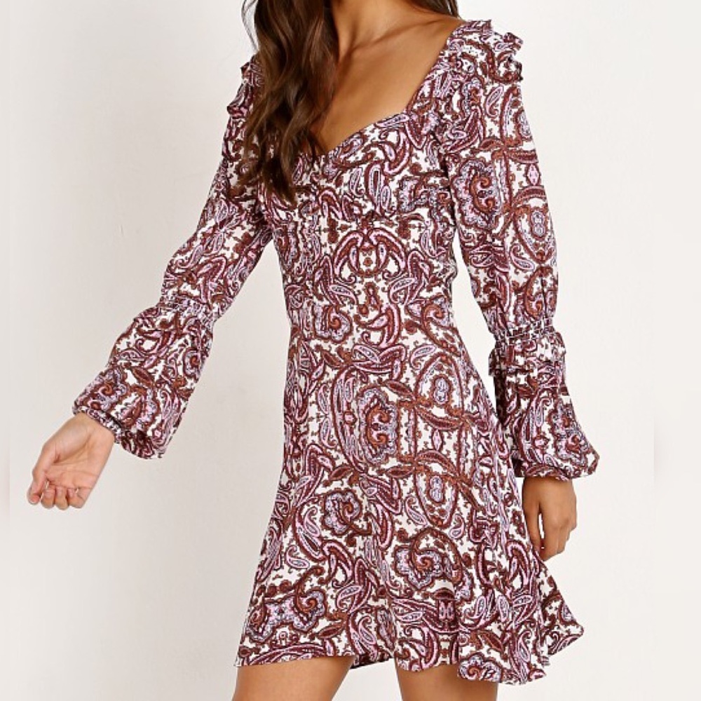 For Love and Lemons Babydoll Puff Sleeve Paisley Dress